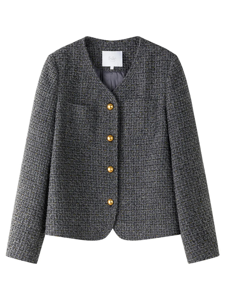 FSLE Grey Wool Tweed Tailored Jacket