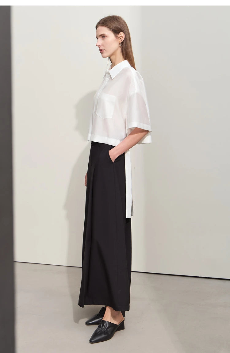 Amii Minimalist Belted Lapel Blouse