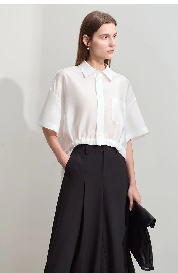 Amii Minimalist Belted Lapel Blouse