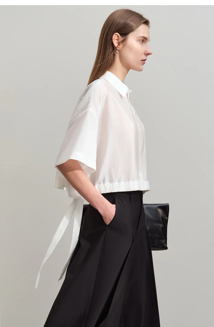 Amii Minimalist Belted Lapel Blouse