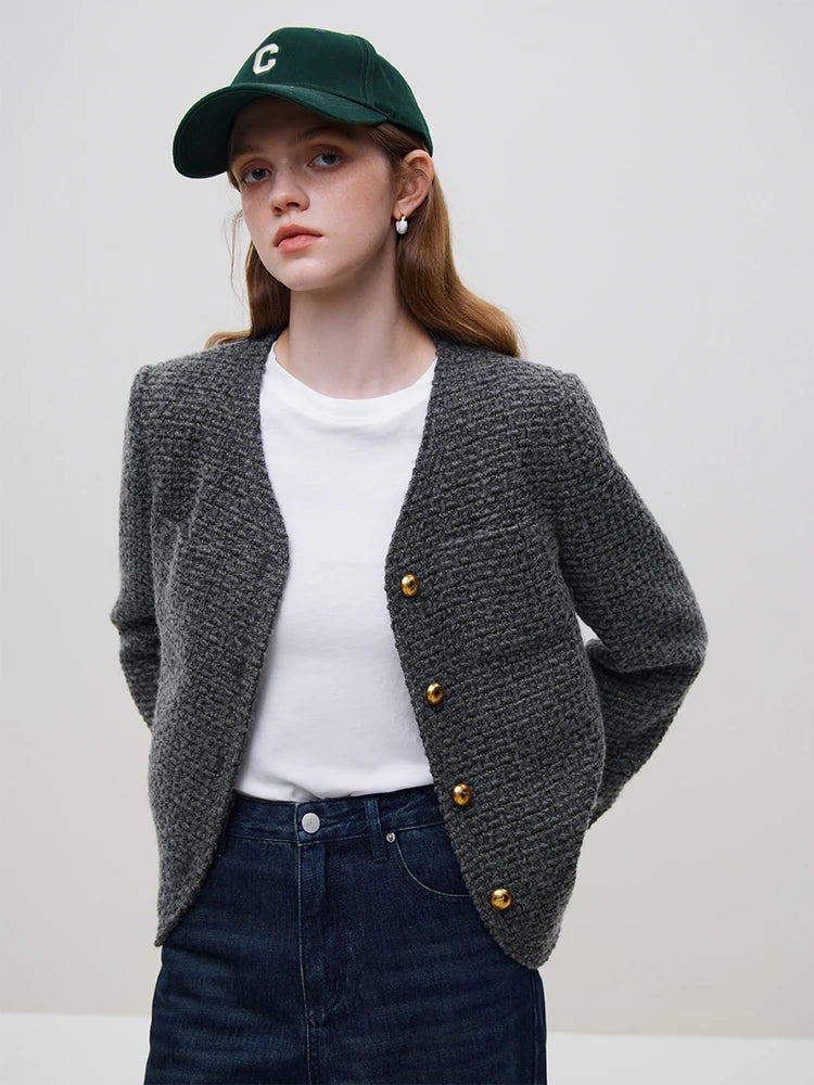 FSLE Grey Wool Tweed Tailored Jacket