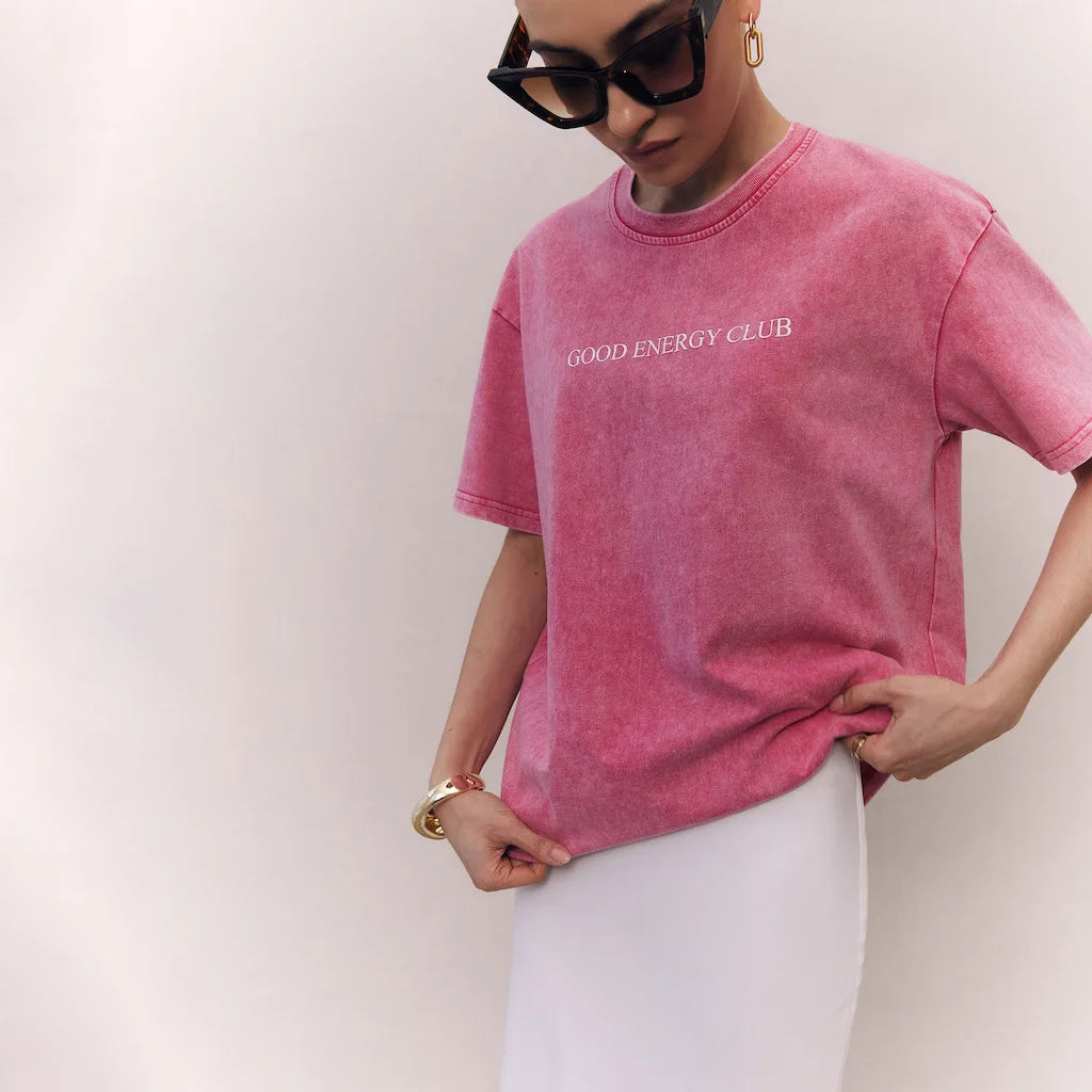 Washed Pink Retro Letter Print Tee