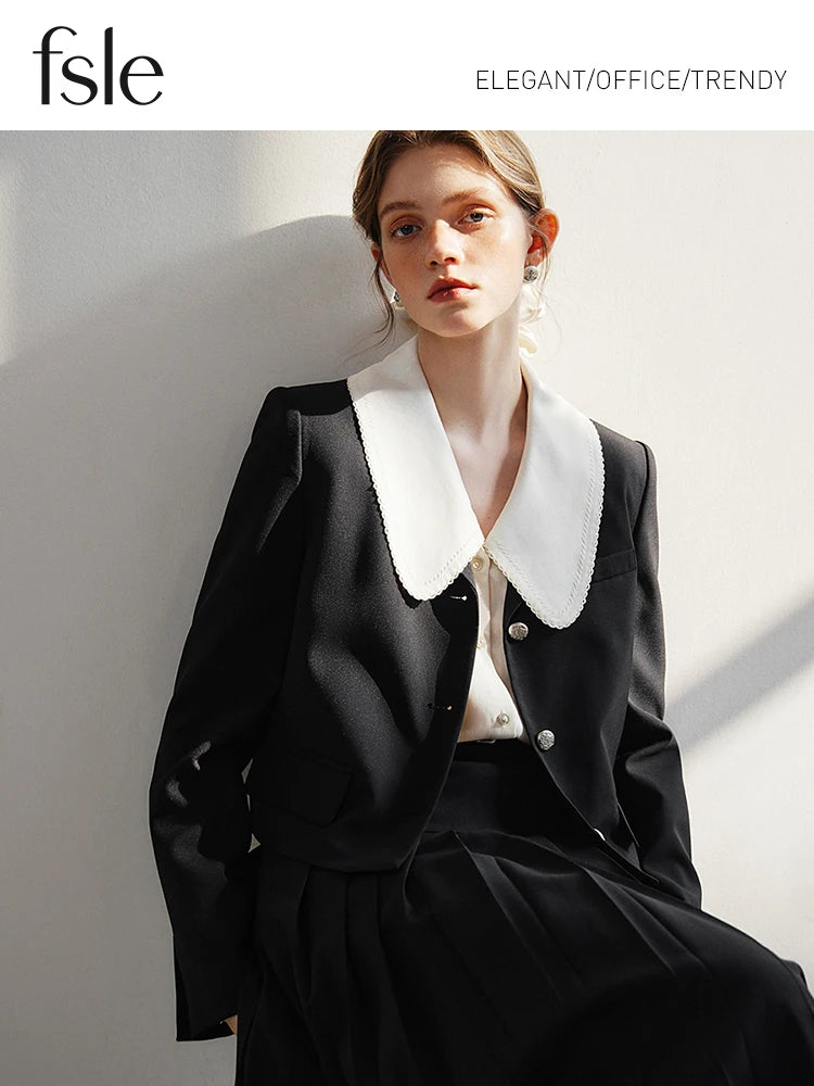 Modern Collegiate Charm: FSLE Tailored Blazer and A-Line Skirt Suit Se