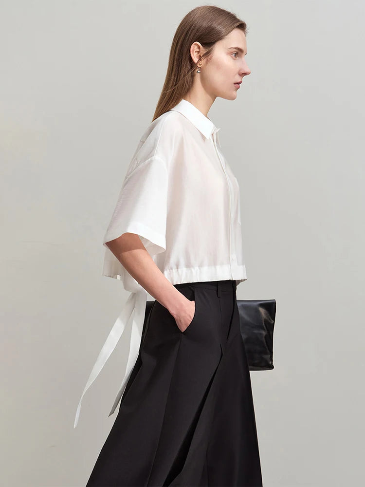 Amii Minimalist Belted Lapel Blouse