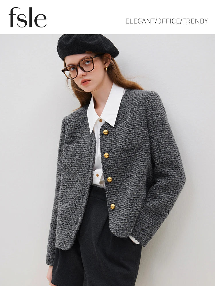 FSLE Grey Wool Tweed Tailored Jacket