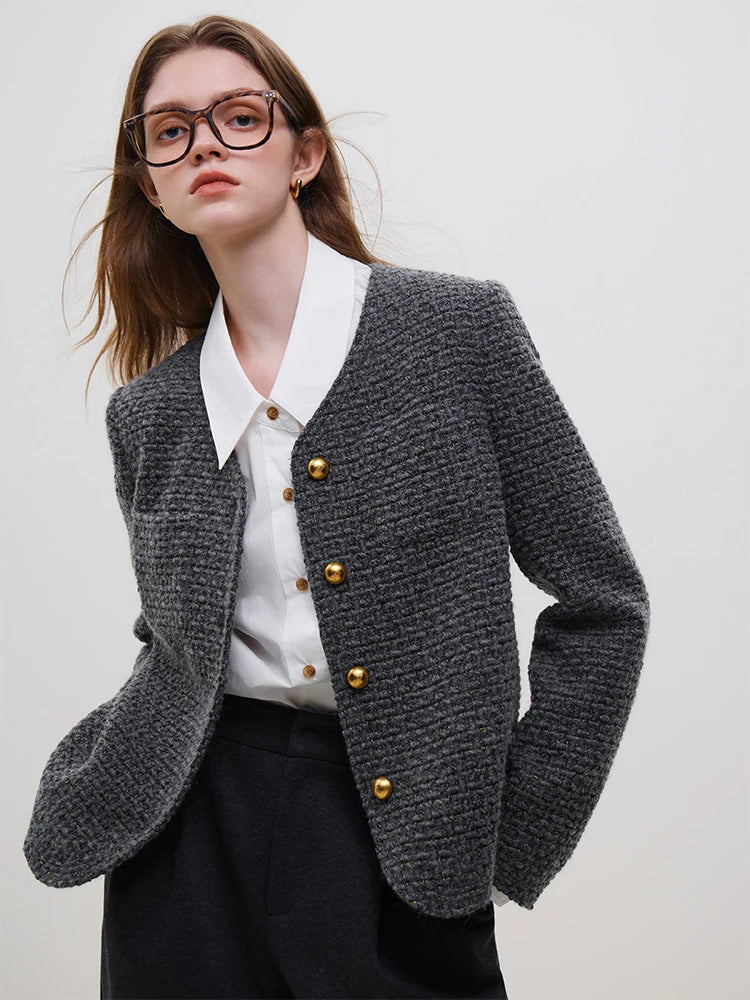 FSLE Grey Wool Tweed Tailored Jacket