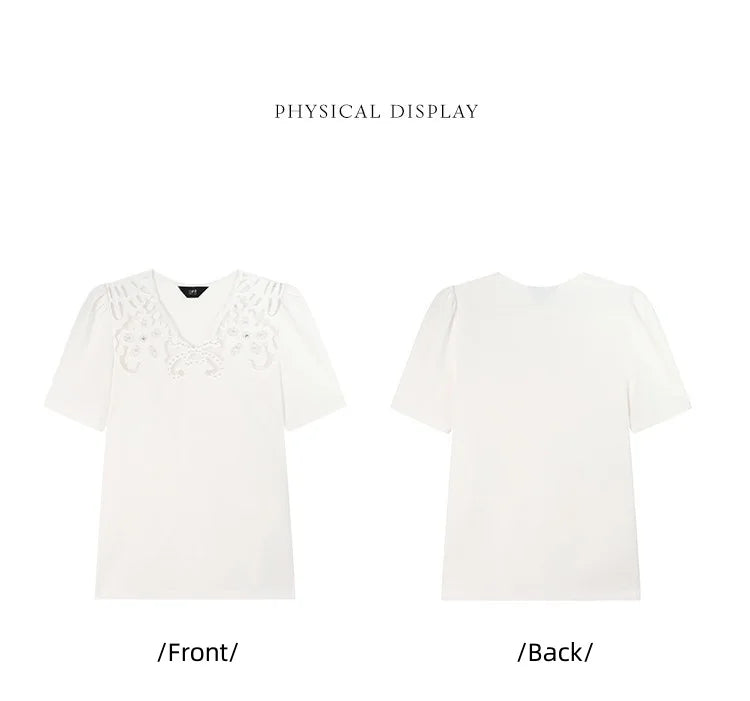 LOUIS YAO Hollow-Out Embroidered Elegance Tee