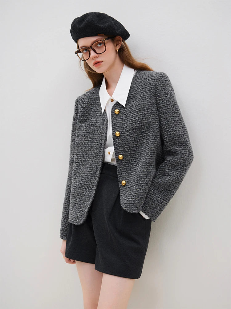 FSLE Grey Wool Tweed Tailored Jacket