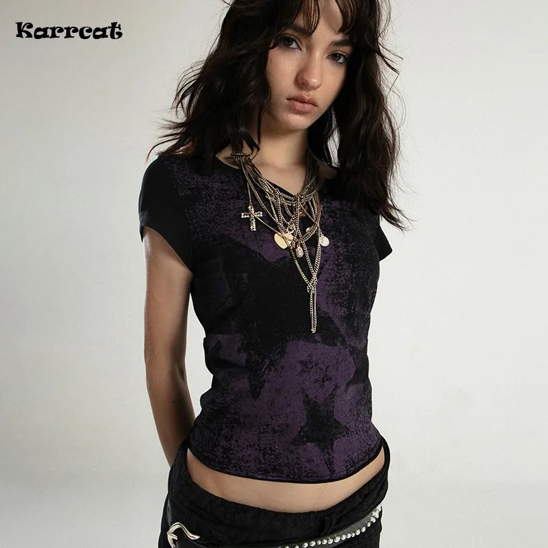 Karrcat TrashyCrop Star Distressed Grunge Top