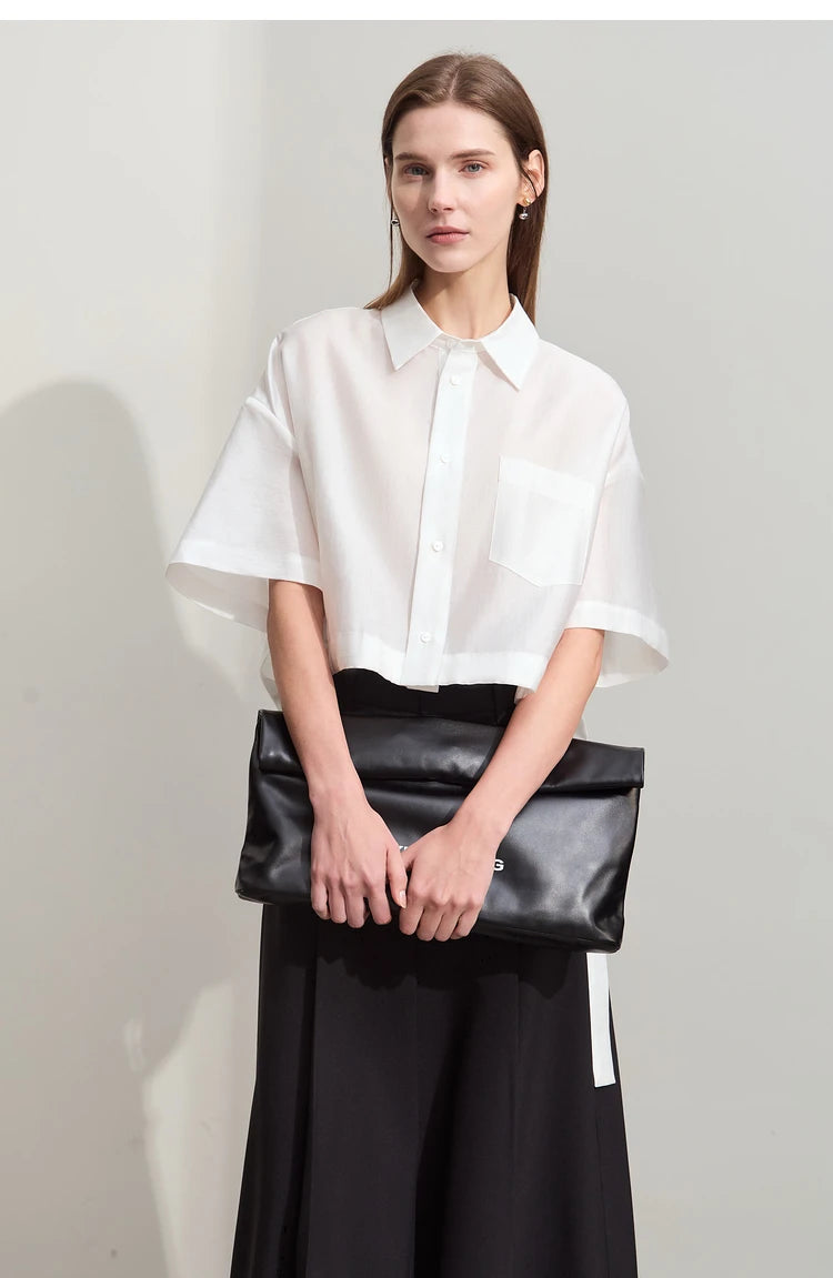 Amii Minimalist Belted Lapel Blouse