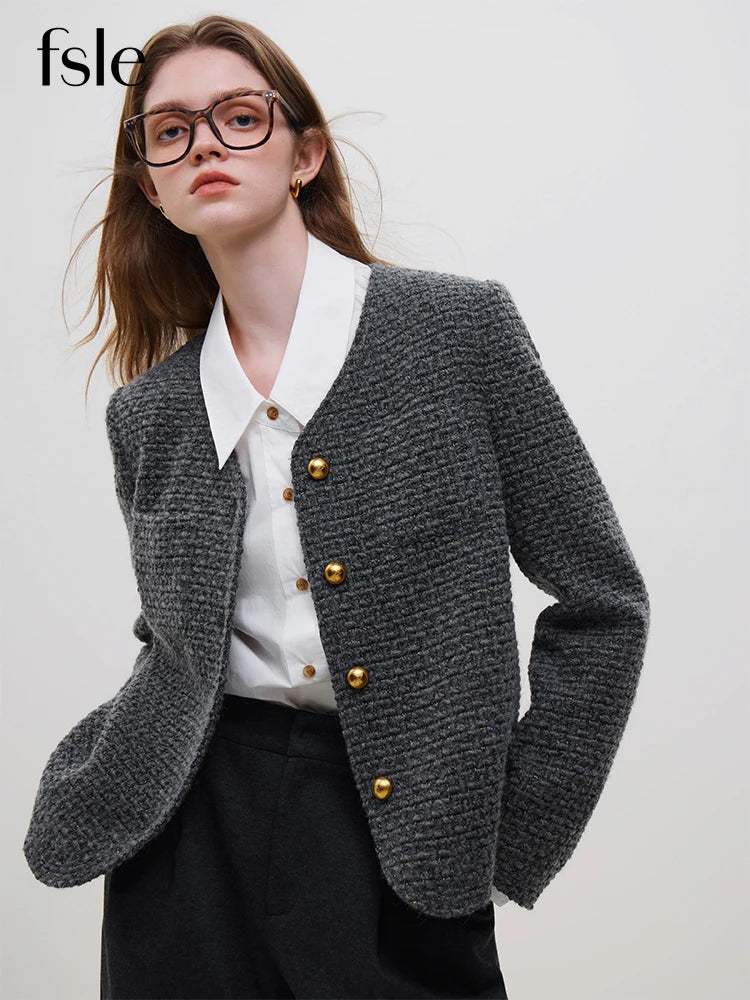 FSLE Grey Wool Tweed Tailored Jacket