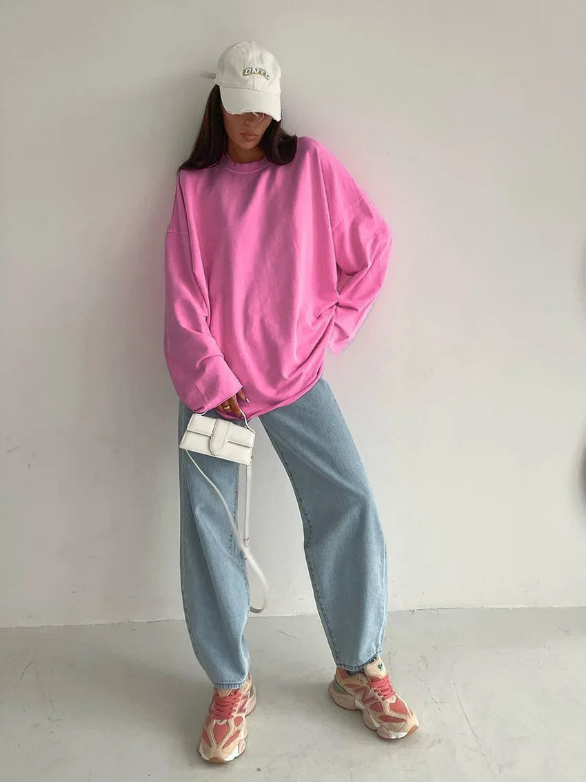 Playful Pink Streetwear Long-Sleeve Tee