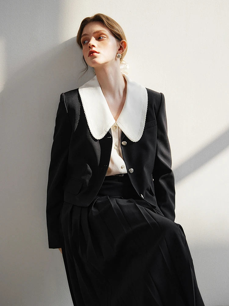 Modern Collegiate Charm: FSLE Tailored Blazer and A-Line Skirt Suit Se
