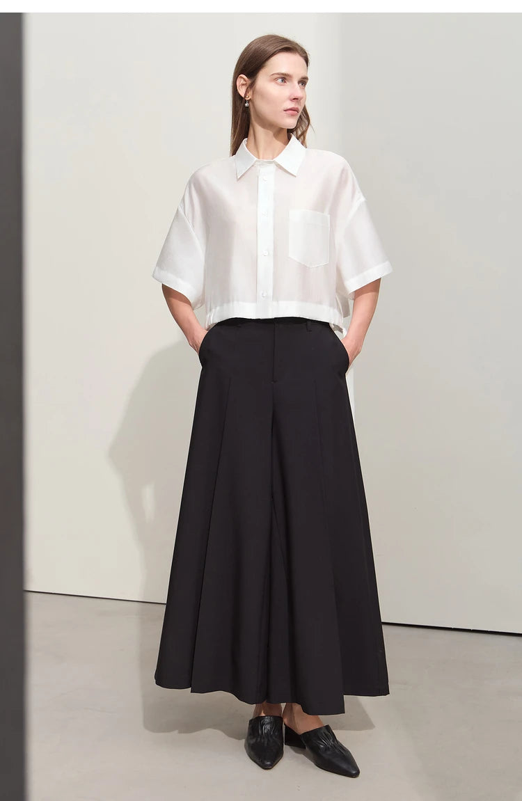 Amii Minimalist Belted Lapel Blouse