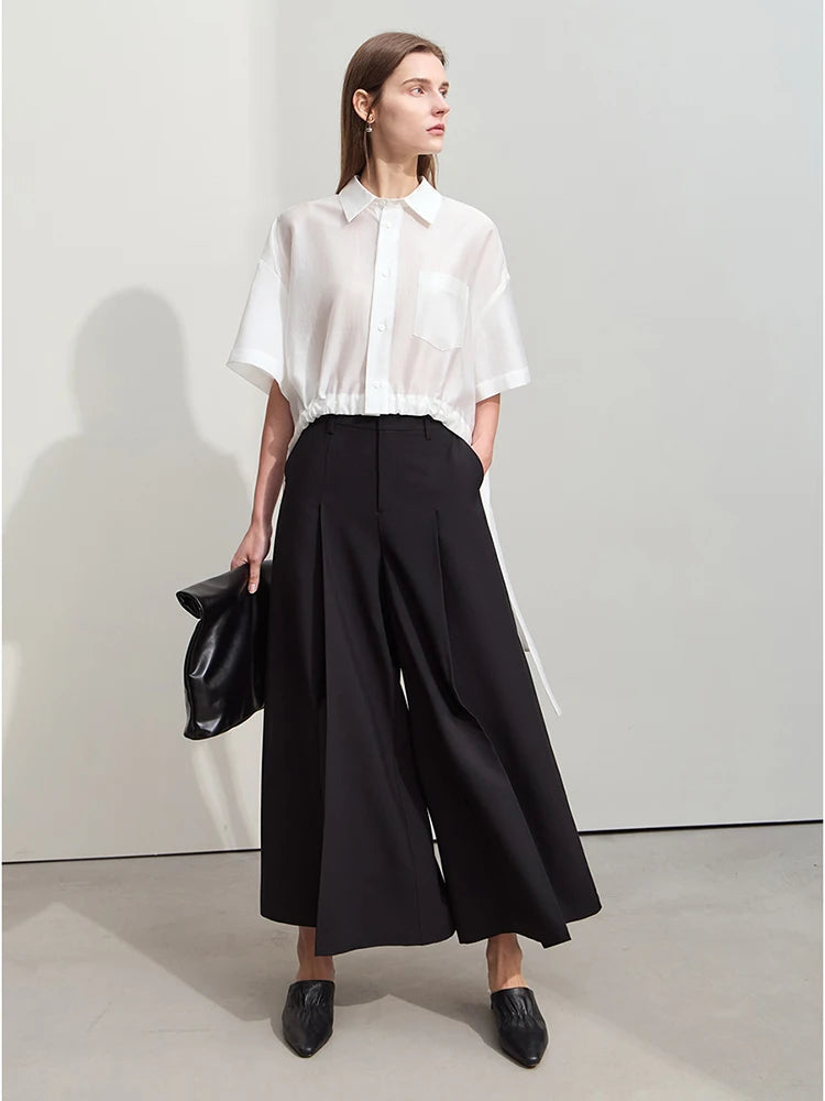 Amii Minimalist Belted Lapel Blouse