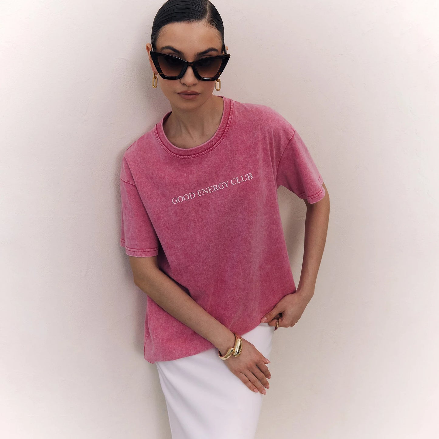 Washed Pink Retro Letter Print Tee