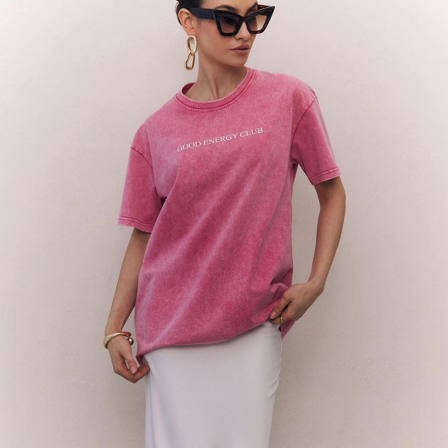 Washed Pink Retro Letter Print Tee