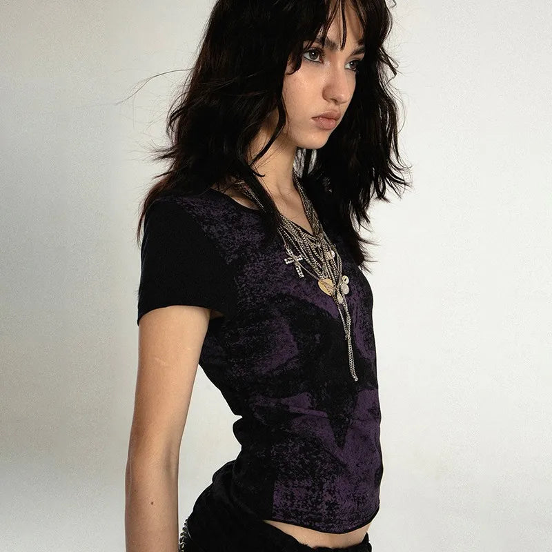 Karrcat TrashyCrop Star Distressed Grunge Top