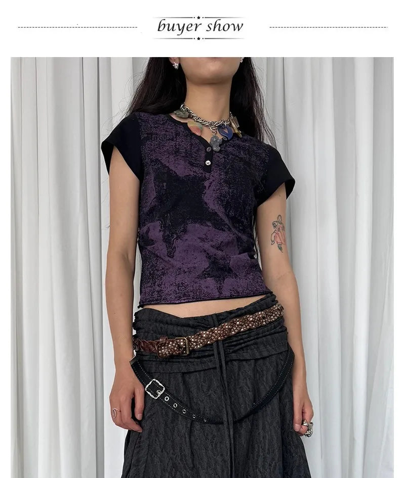 Karrcat TrashyCrop Star Distressed Grunge Top