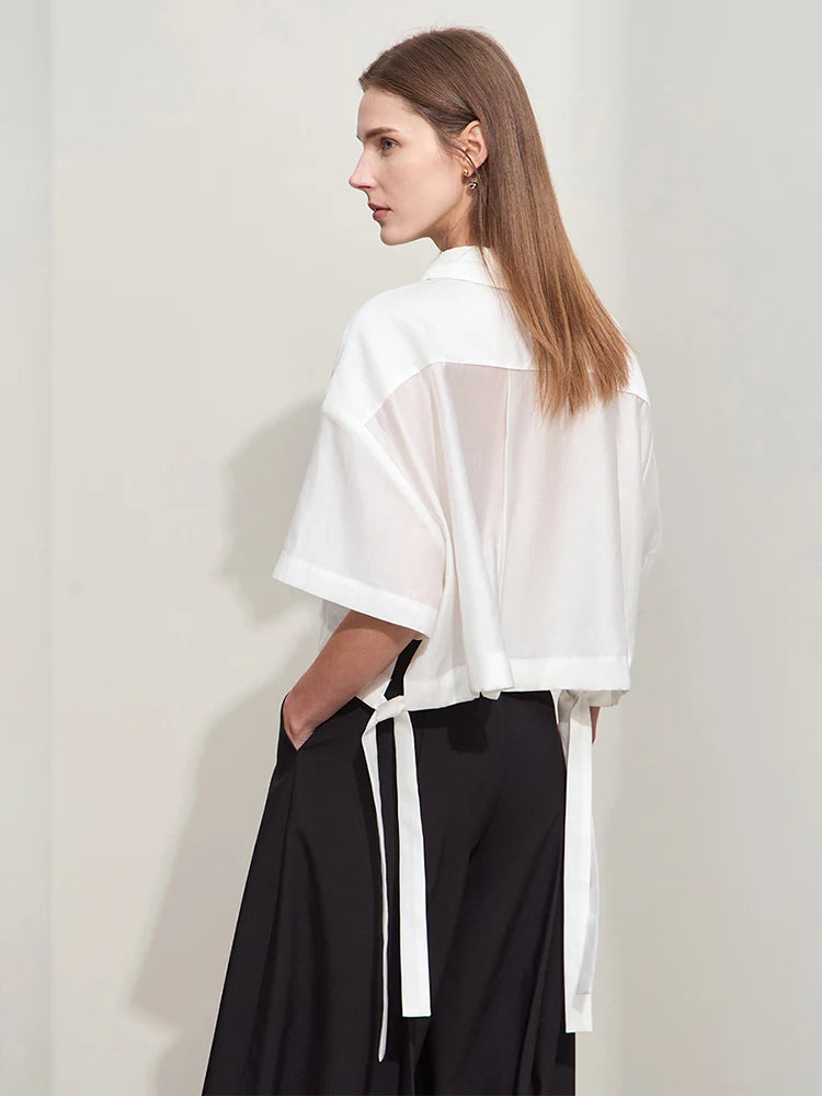 Amii Minimalist Belted Lapel Blouse