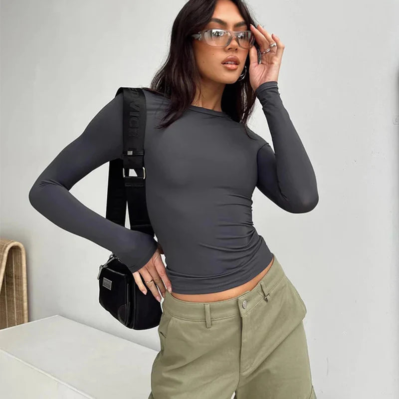 Women's Casual Long Sleeve Slim Fit Pullover Tees