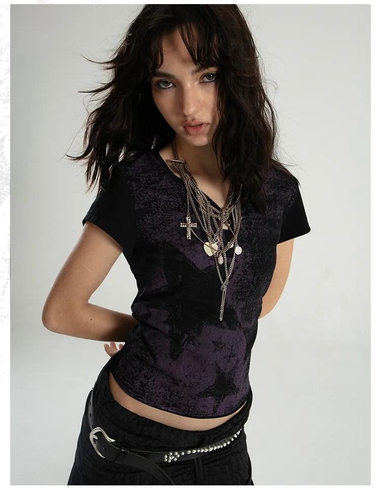 Karrcat TrashyCrop Star Distressed Grunge Top