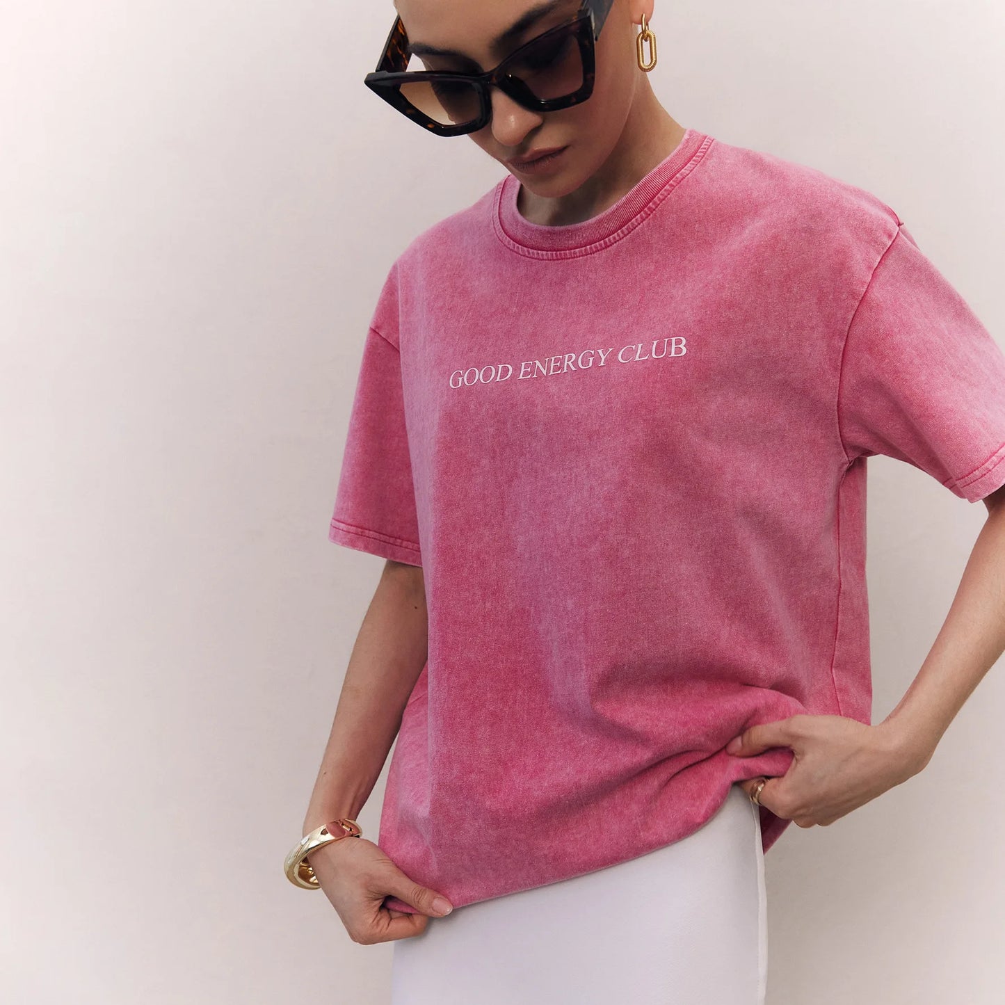 Washed Pink Retro Letter Print Tee